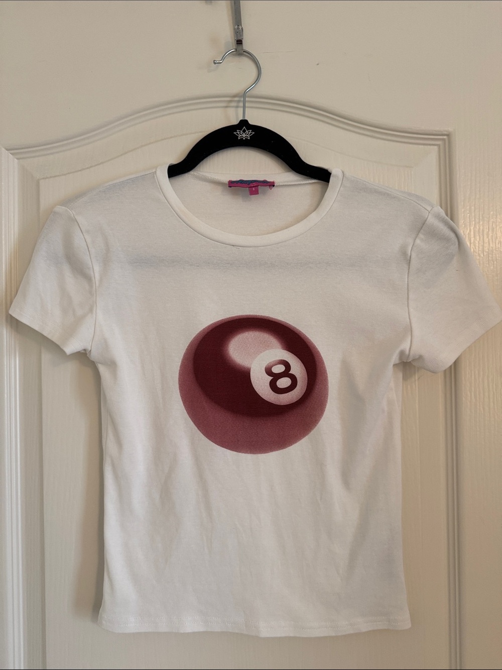 Edikted White Tee with Burgundy 8-Ball Graphic small